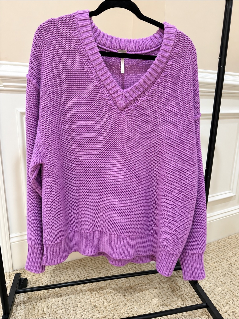 Free People Lavender V-Neck Chunky Knit Sweater